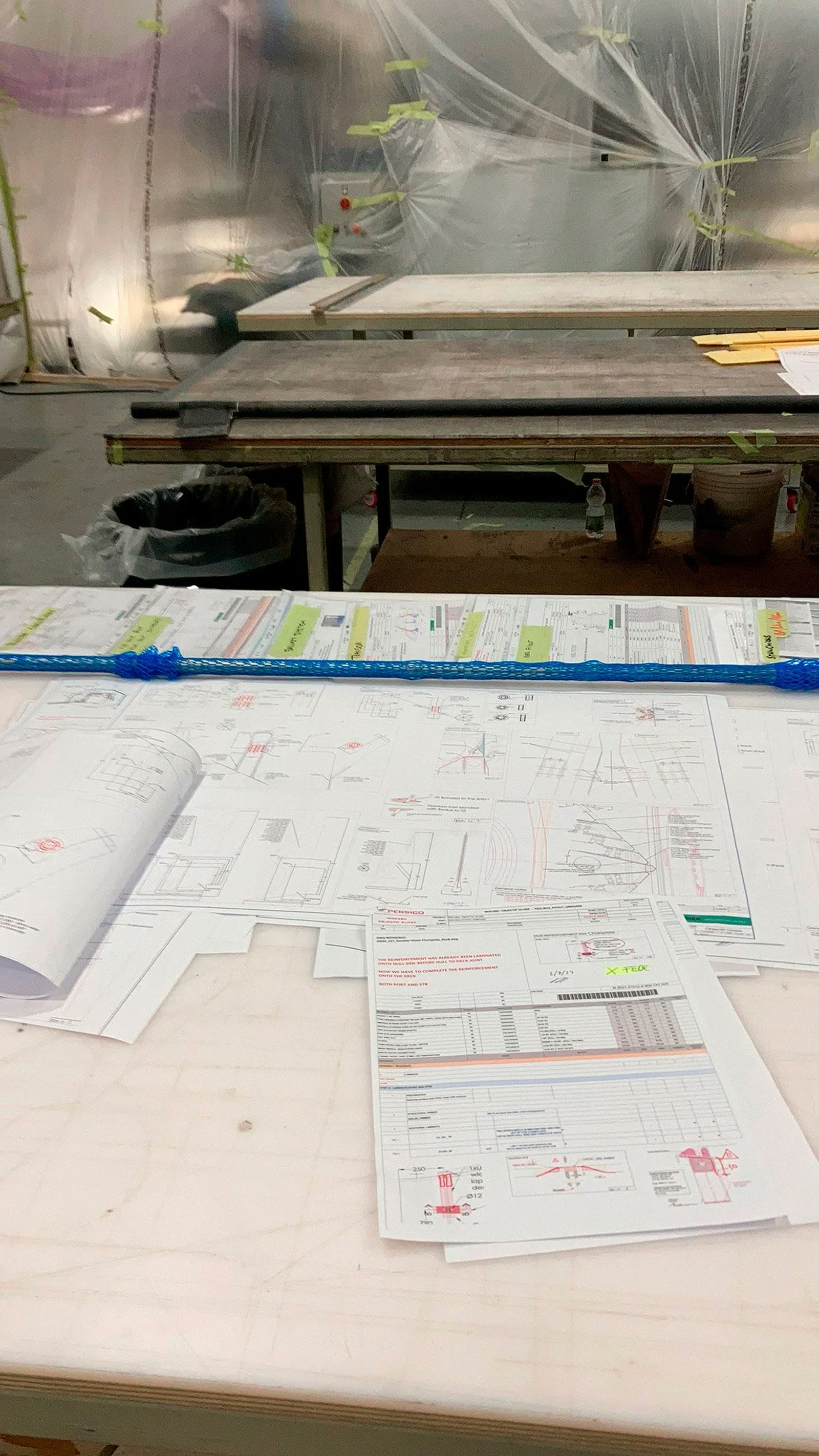 The drawings on the table