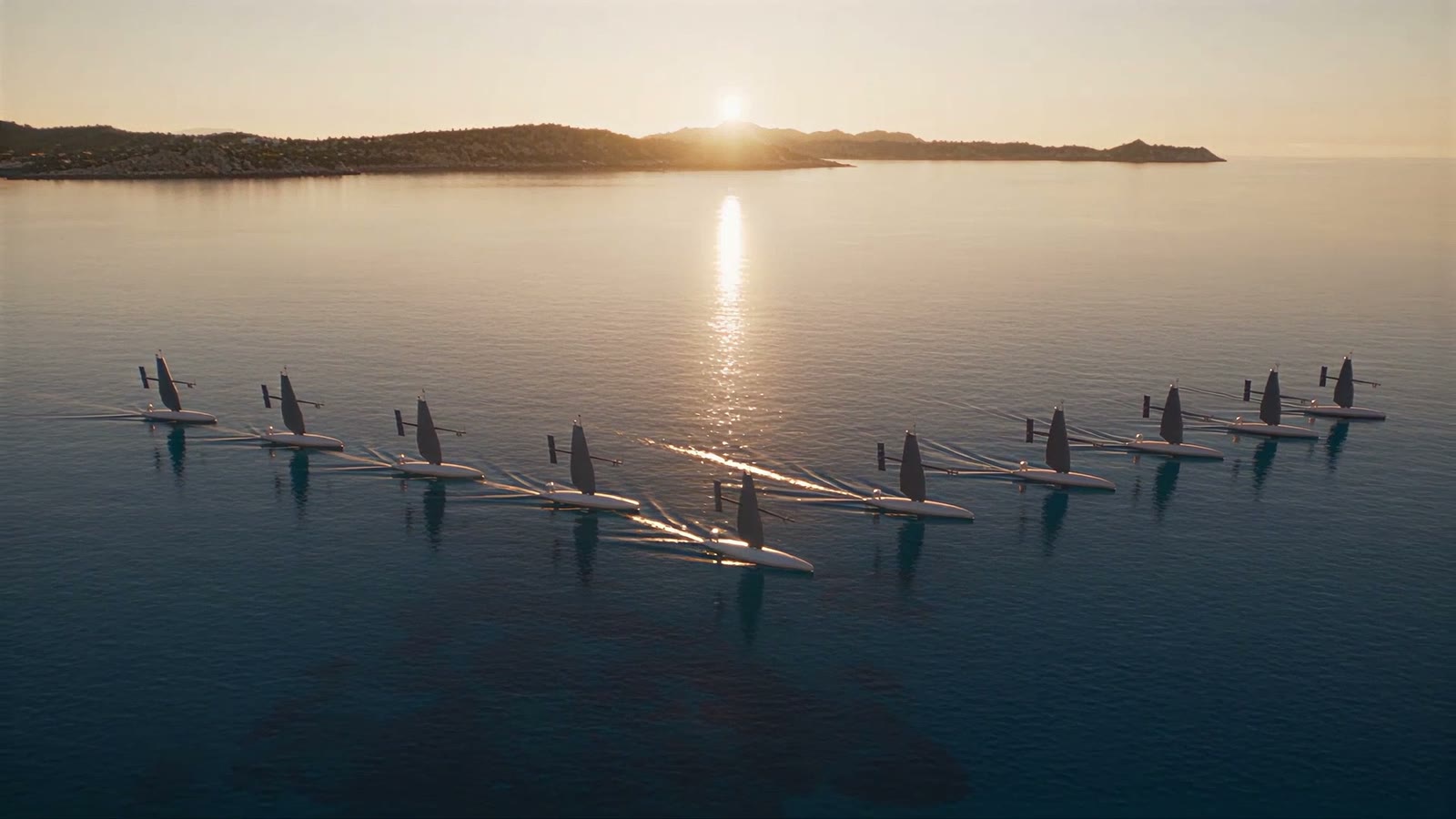 The fleet at anchor at sunset